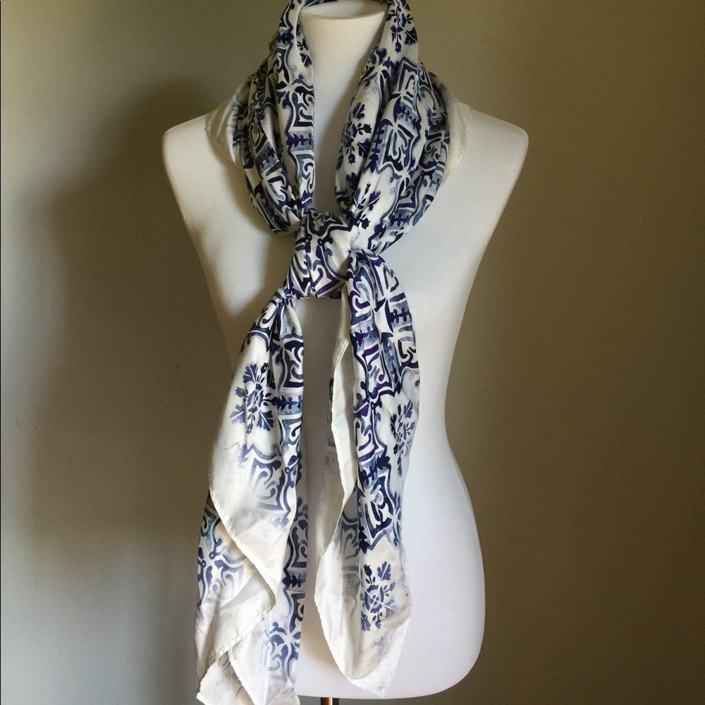 Nordstrom blue and white scarf 48" square
