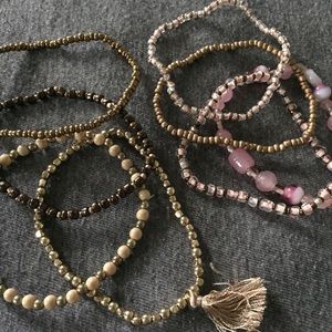 Bundle of 8 stacking bracelets- pink & gold