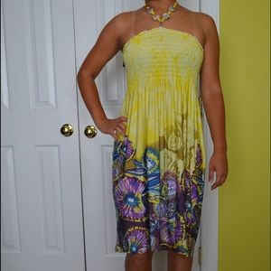Bright Yellow Dress With Purple Accents