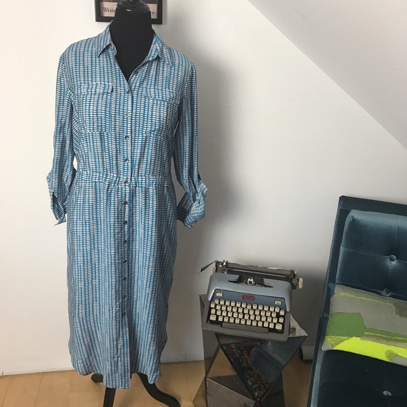 Anthropologie Dresses & Skirts - Maeve turquoise print shirt dress