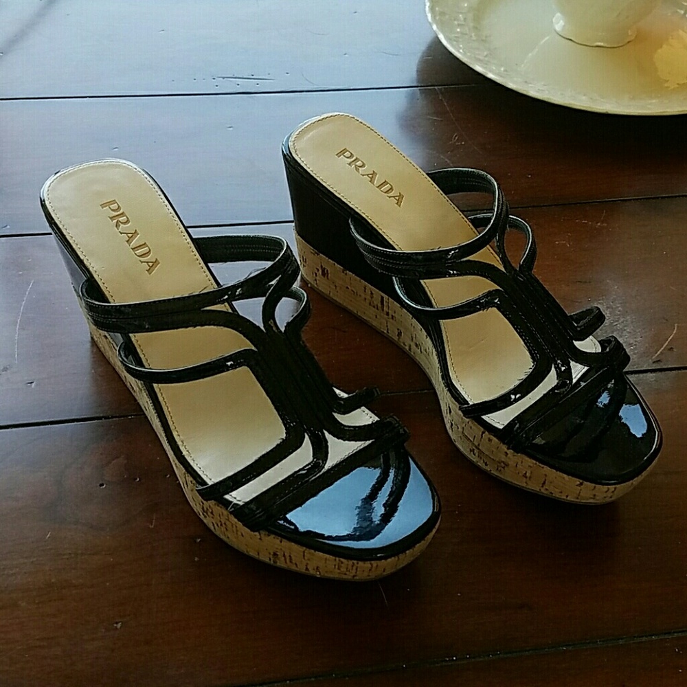 Fabulous PRADA black wedges! Look brand new!!!