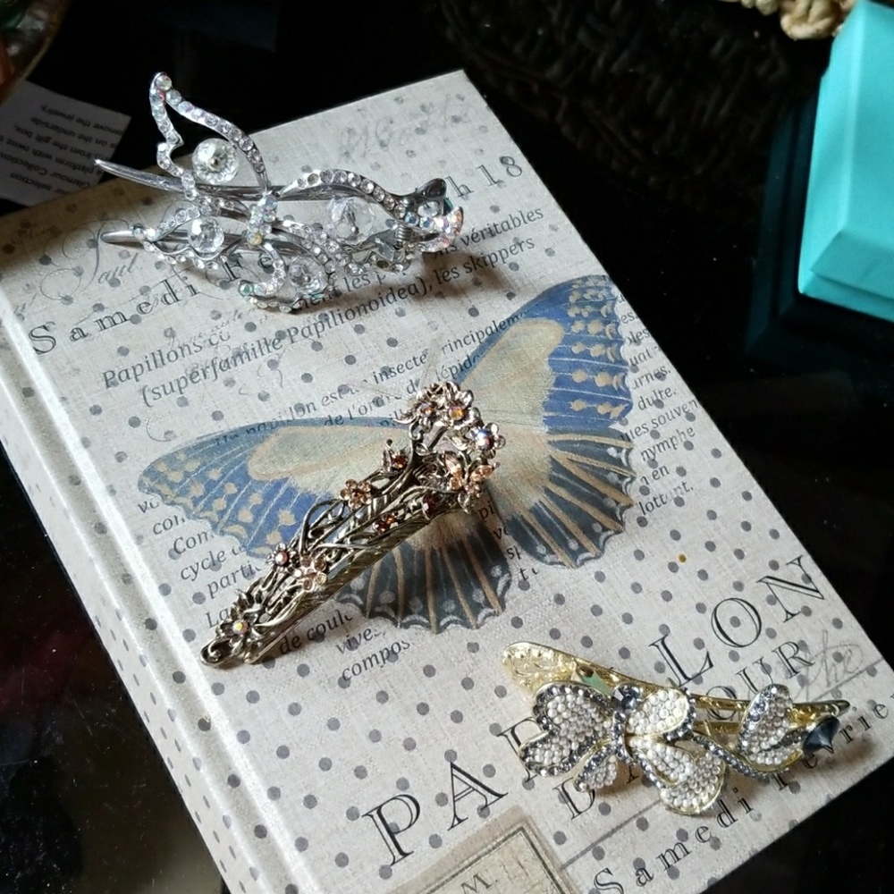 Crystal, butterfly, antique design hair clips