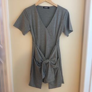 Gray tie-front swing dress with pockets