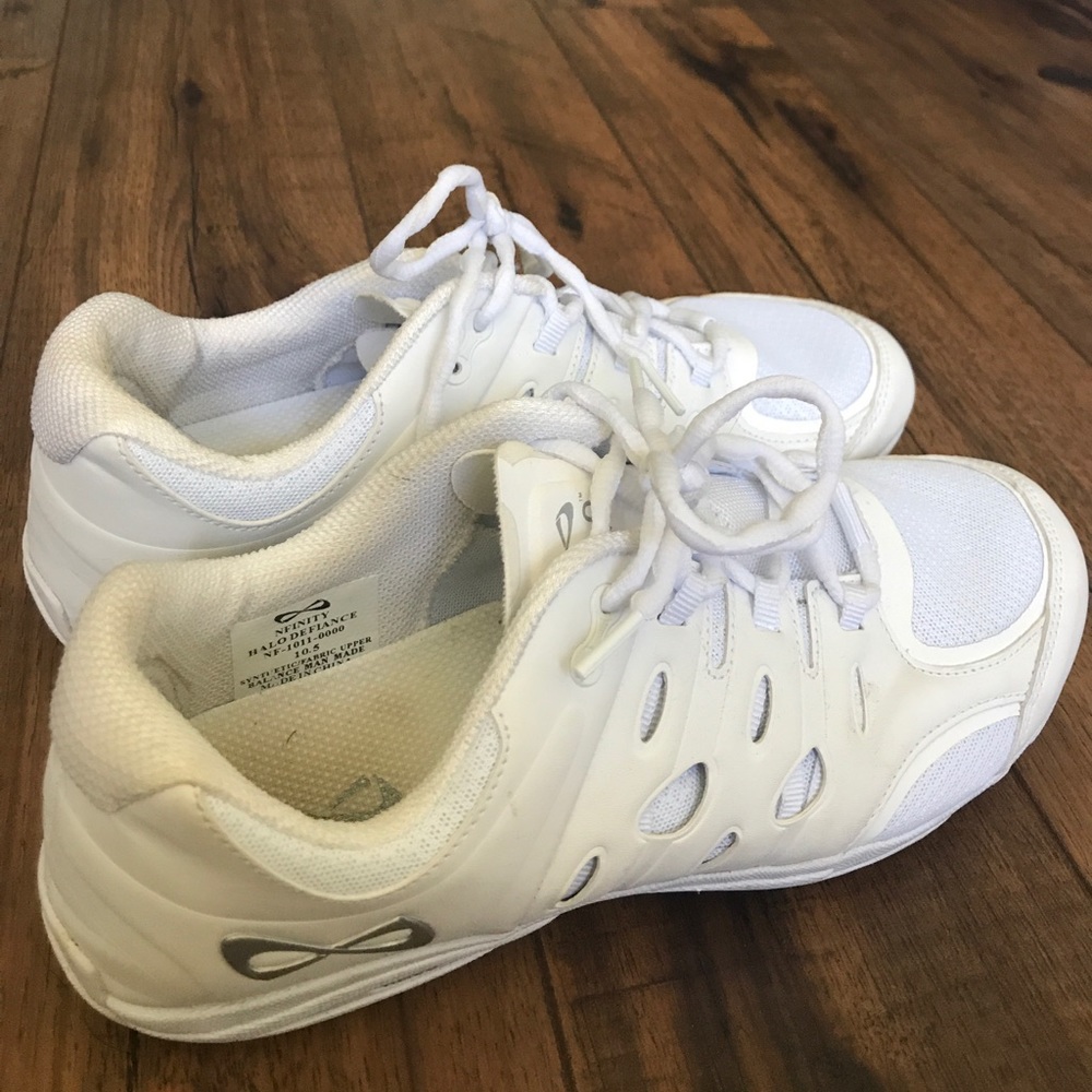 Infinity halo cheer shoes! A little grass stains.