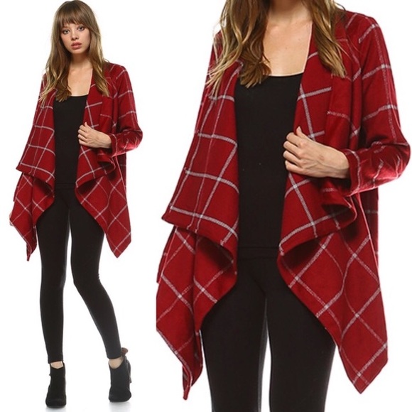 ✨ 1 LARGE LEFT ✨ Plaid Waterfall Cardigan Jacket - Picture 4 of 5