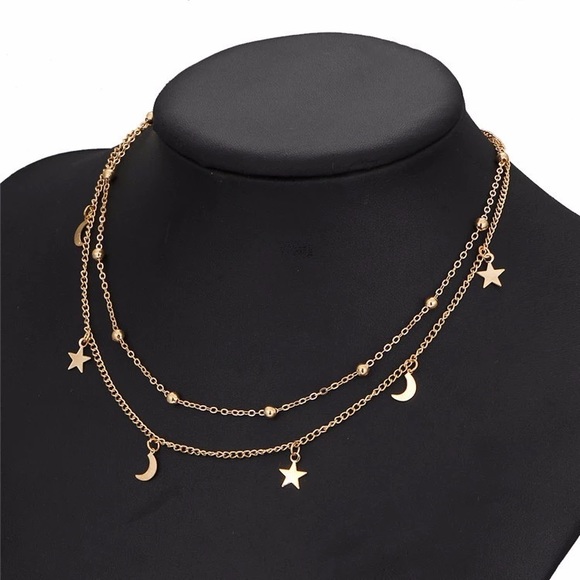 Moons and stars layer choker necklace - Picture 2 of 8