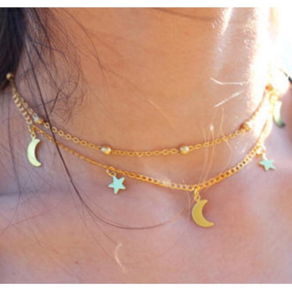 Moons and stars layer choker necklace - Picture 7 of 8
