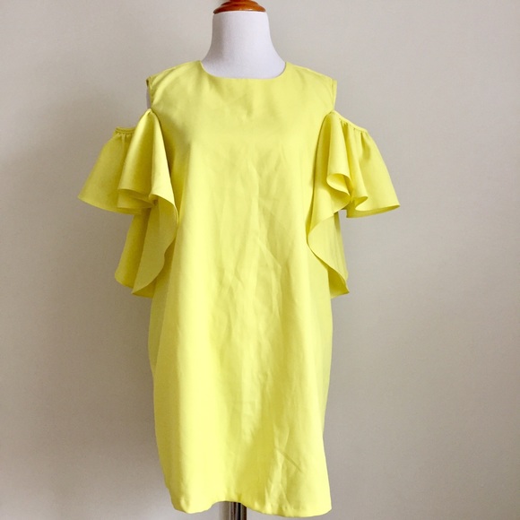 [EP&HP!] Yellow Cold Shoulder Ruffle Dress - Picture 2 of 4