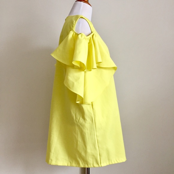 [EP&HP!] Yellow Cold Shoulder Ruffle Dress - Picture 3 of 4