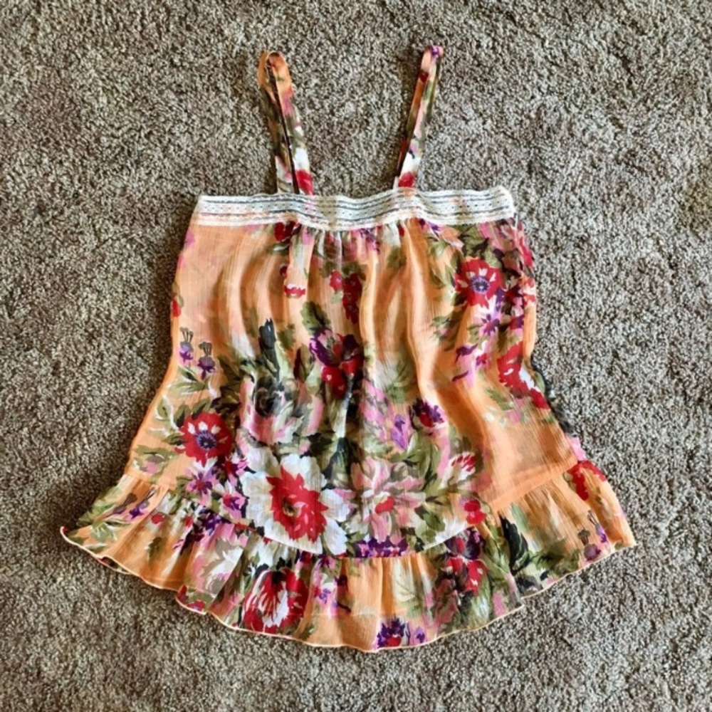 Sheer Floral Tank Top - M