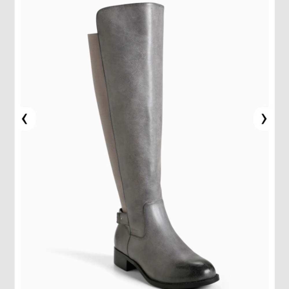 EUC Torrid Gray Metal Heel Strap Knee Boots