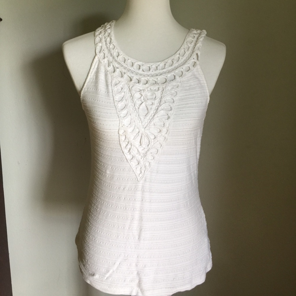 Anthro top with ribbing and lace/crochet detail