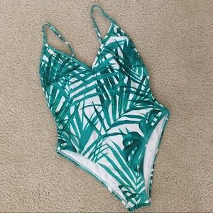 LA Hearts Low Back Tropical Print One Piece Swim