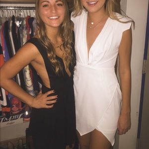 White envelope dress with deep v neck