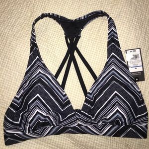 Women's swim top- black, white, and grey striped