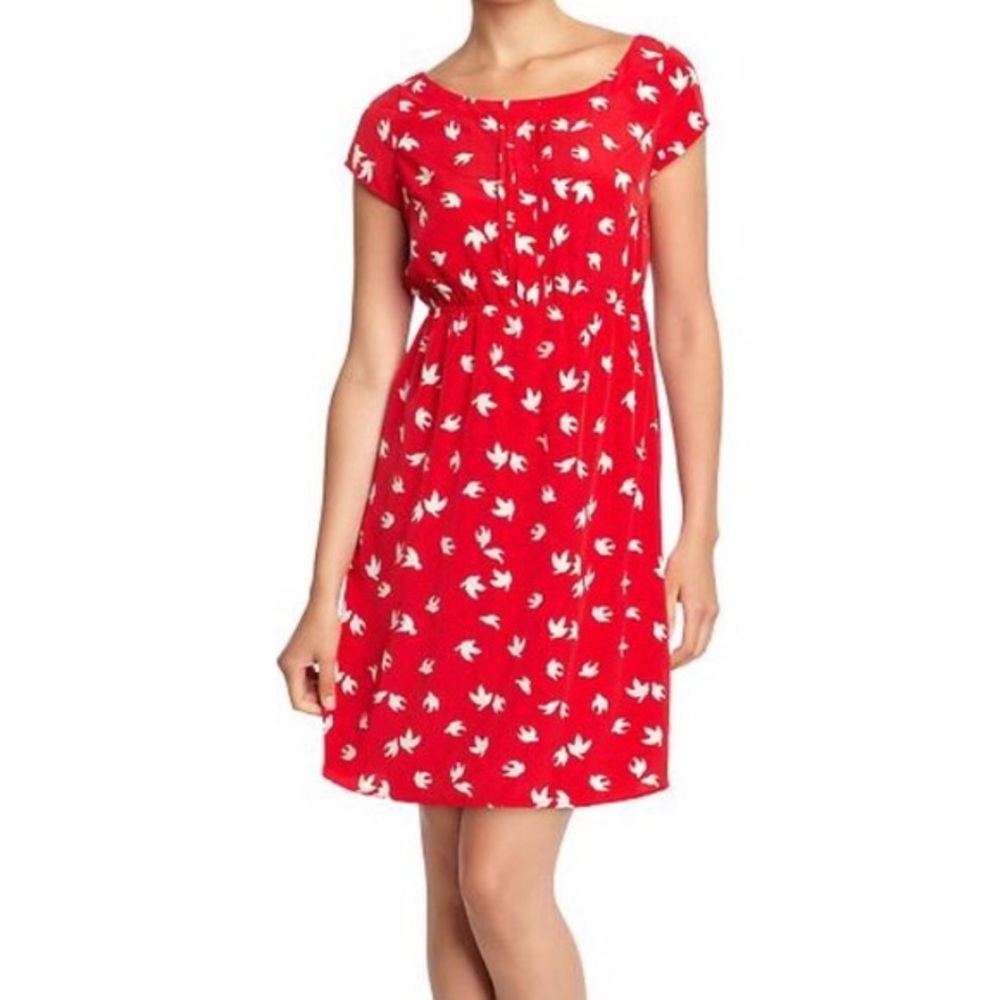 Old Navy Red Dress with White Birds