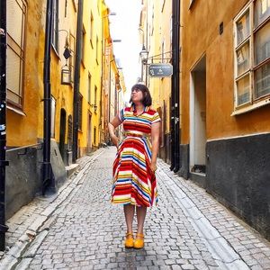 Unique Vintage 1950s style striped shirt dress