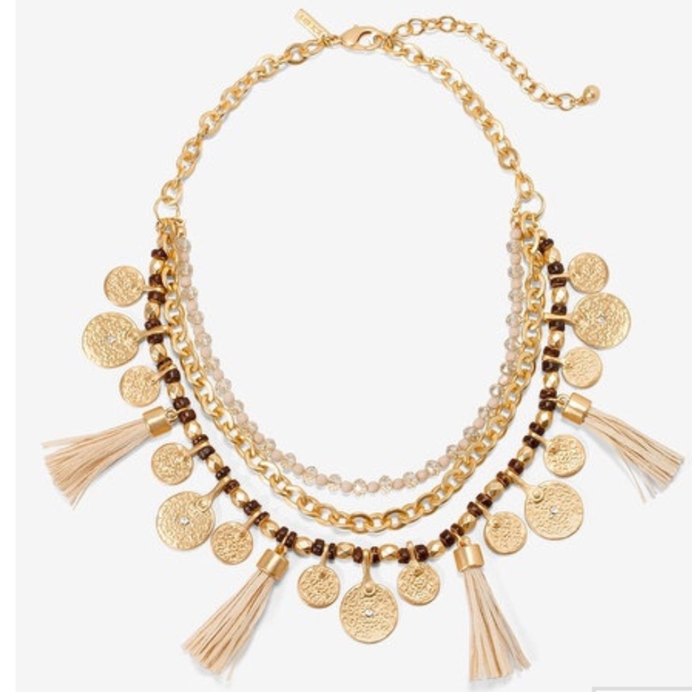 Beautiful multi chain coin tassel choker necklace