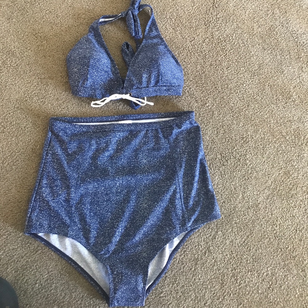Brand New Blue/White High-Waisted Bikini