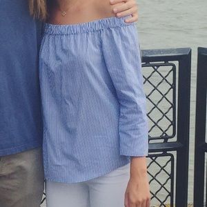 Off the shoulder blue striped top