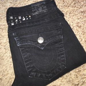 Black studded True Religion Jeans