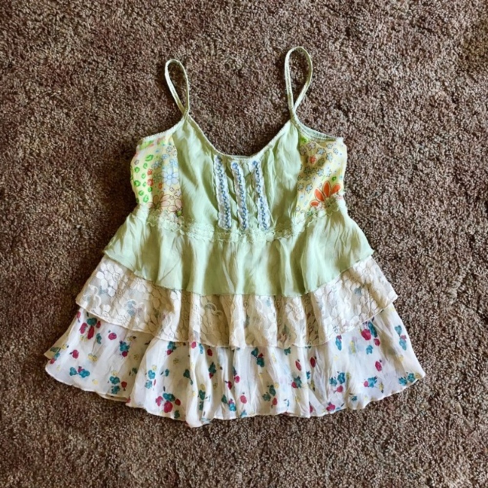 Boho Ruffles & Lace Tank - S
