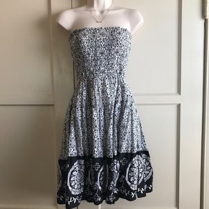 Black and White Floral Strapless Dress