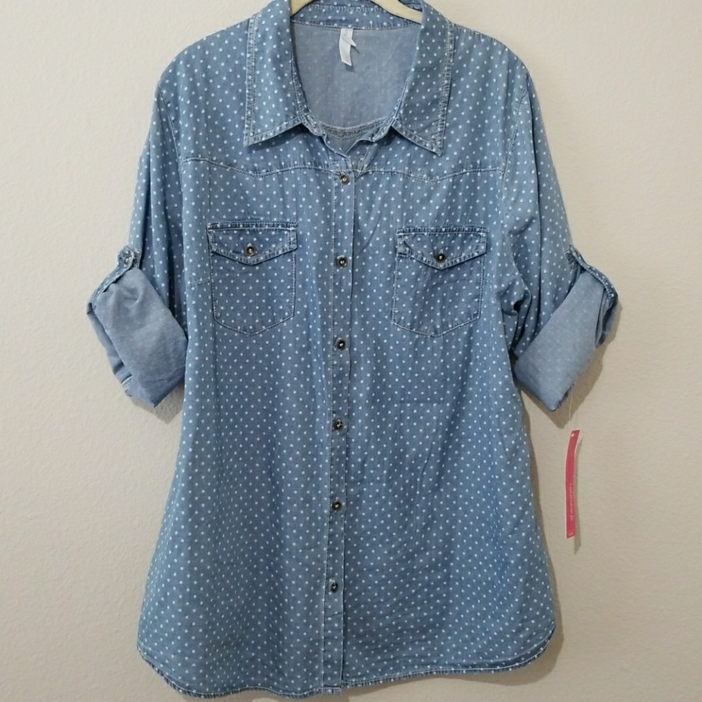 Polka Dot Chambray top