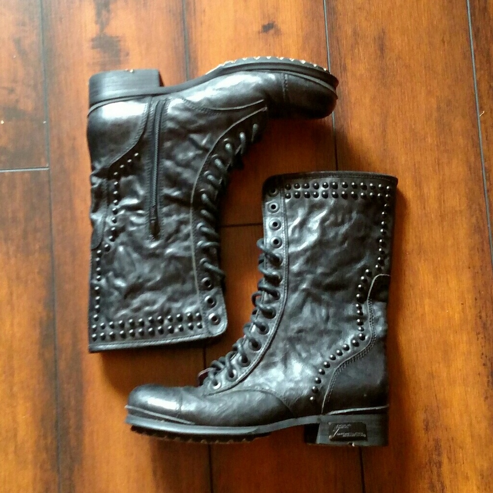 Jump Hegel Black Stud Combat Boots Goth 6