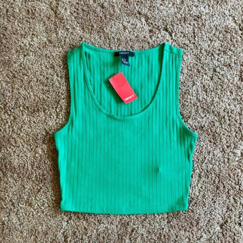 Forever 21 Green Ribbed Crop Top - S