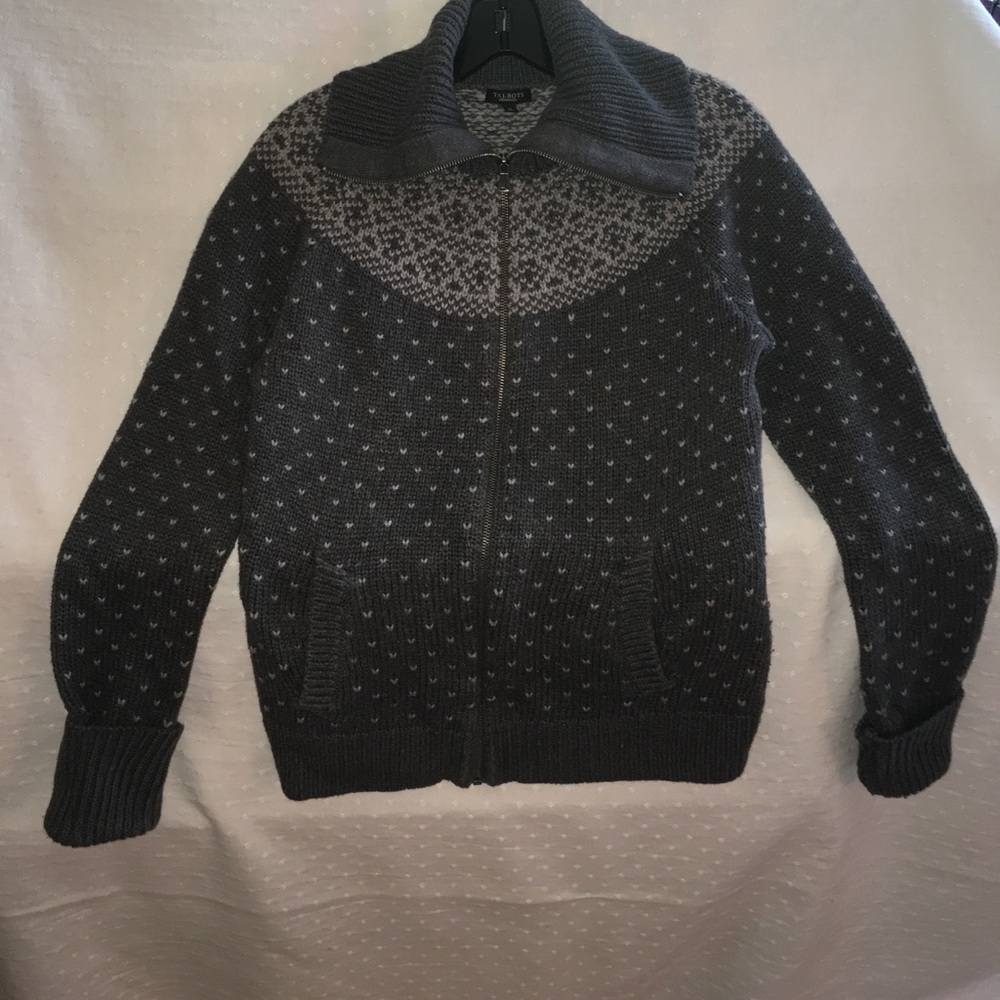 Zip up cotton, wool, and nylon sweater