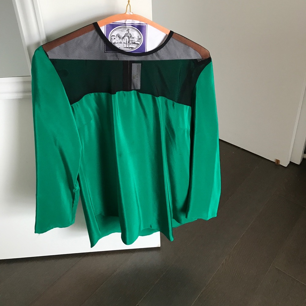 Amanda uprichard green top with black mesh on top!