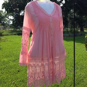 Pink Lacy Sheer Boho Victorian Top - Size M