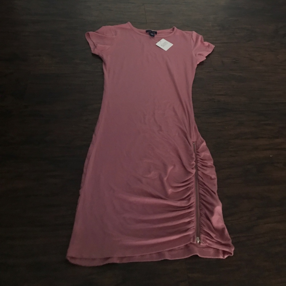Rose gold skin tight side zipper dress