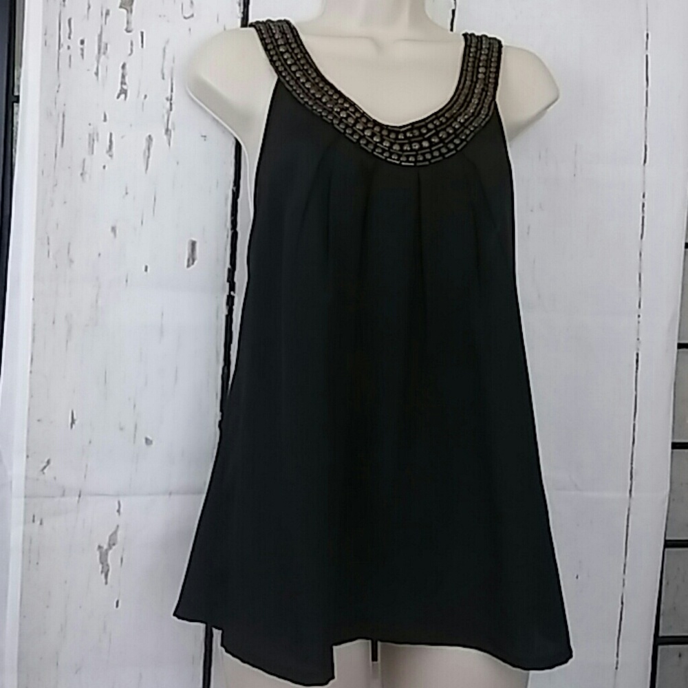 Aqua  black rhinestone halter top sz S