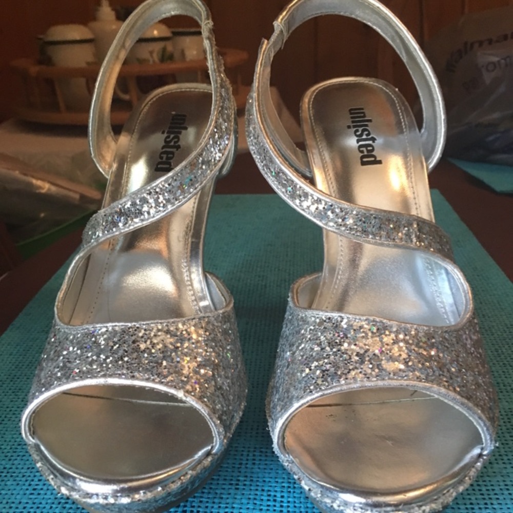 Prom shoes! Worn once! Silver sparkle high heels!