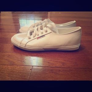 White faux leather Superga shoes