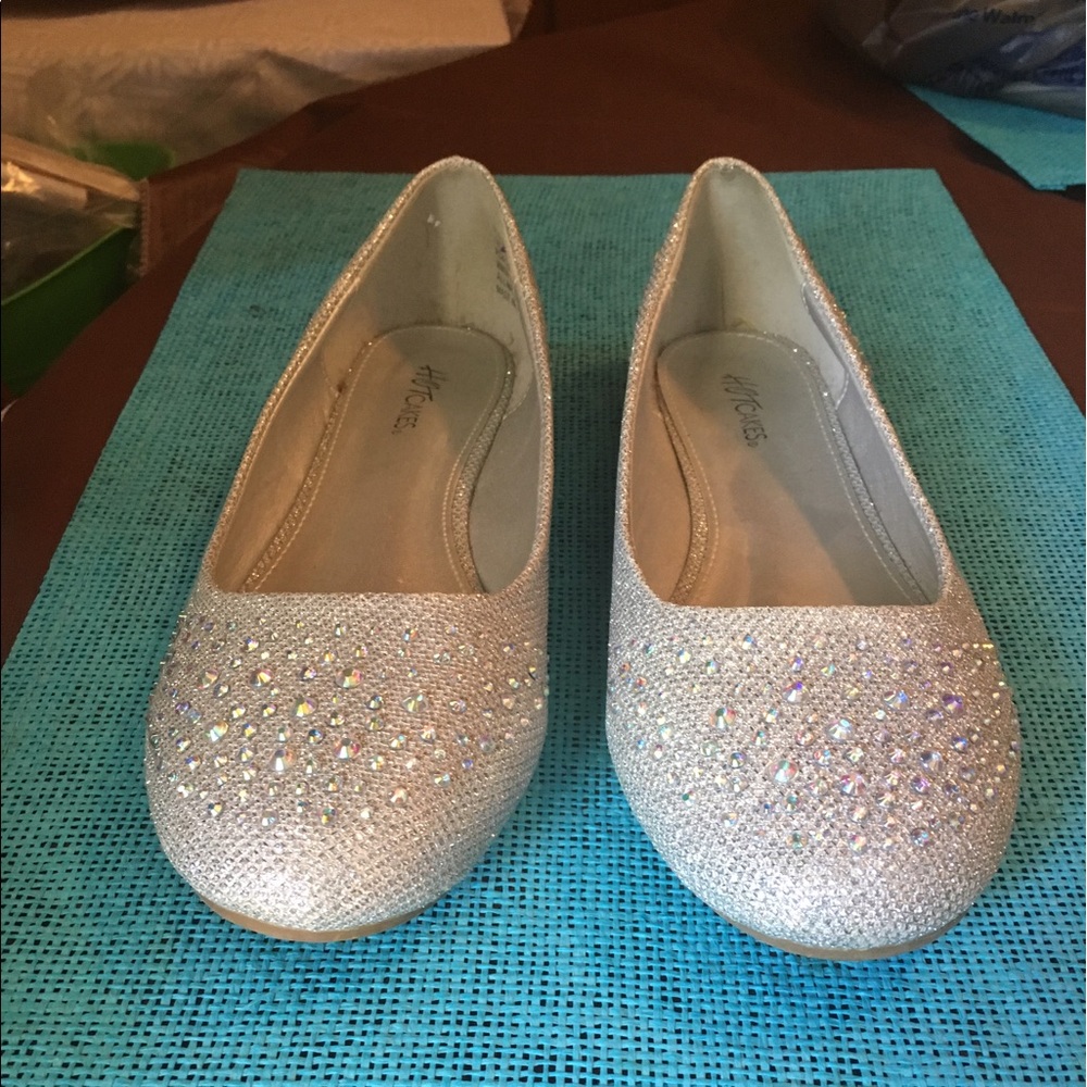 Prom shoes! Worn once! Silver flats with jewels.