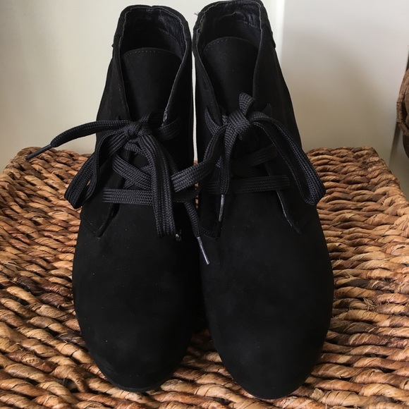 Black suede wedge healed booties - Picture 2 of 6