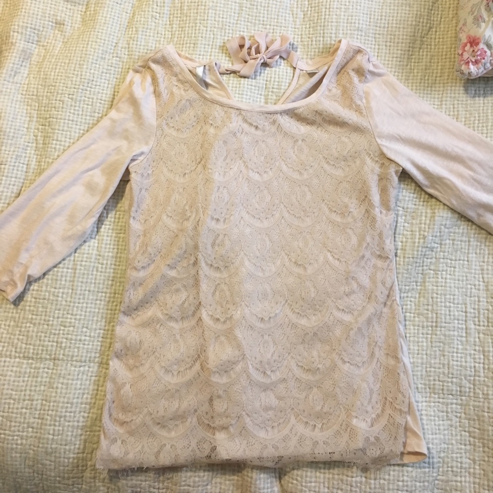 Lauren Conrad blush pink lace quarter sleeve tee