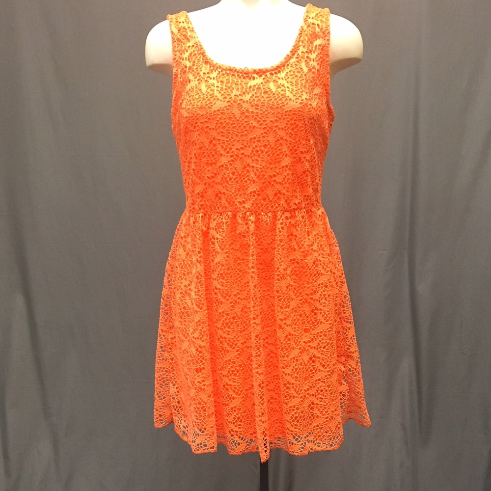 Renee C. Neon Orange Lace Dress