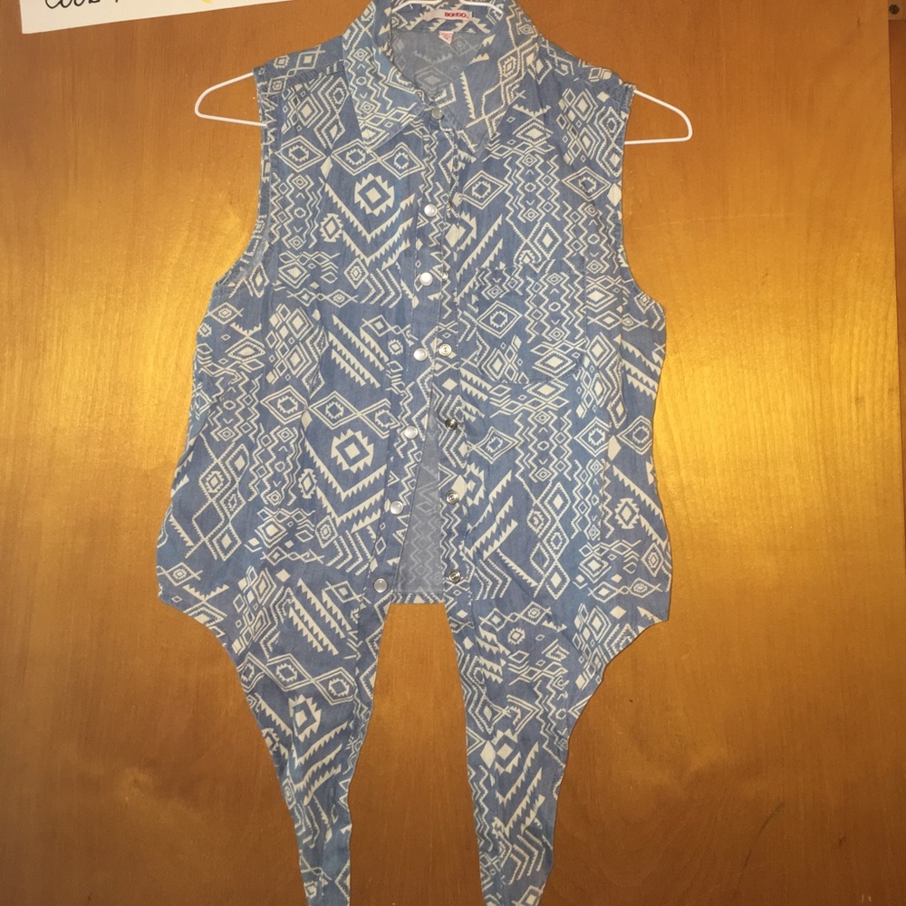 Aztec printed denim vest