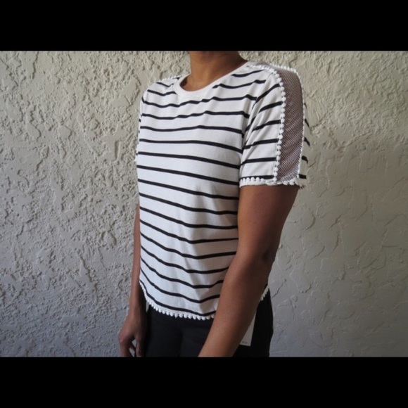 Topshop Tops - Black & white striped tee w/ mesh inserts