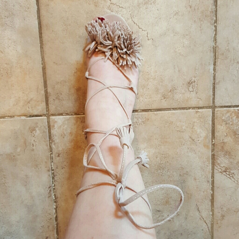 Lace-up faux suede sandals