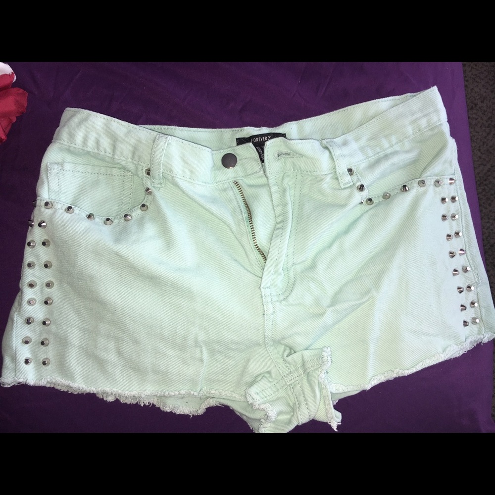 Mint green high waisted shorts