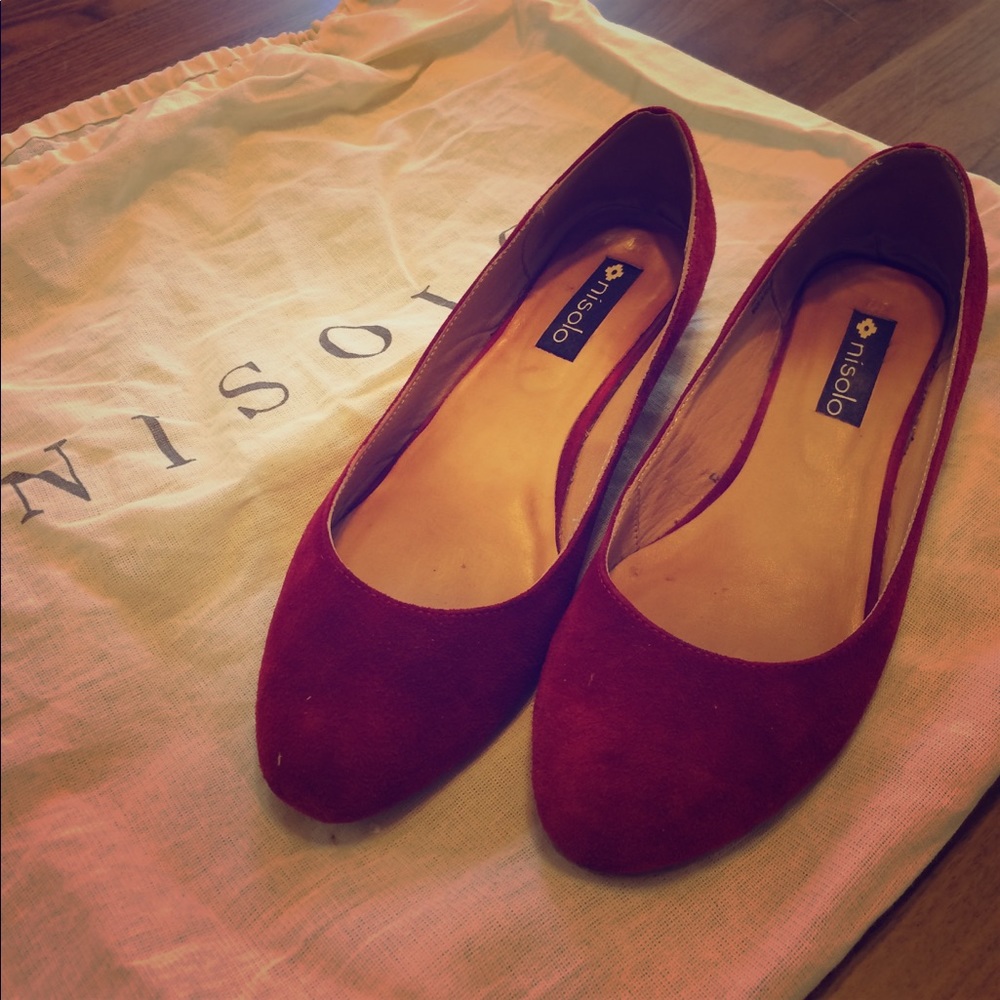 Nisolo red suede flats