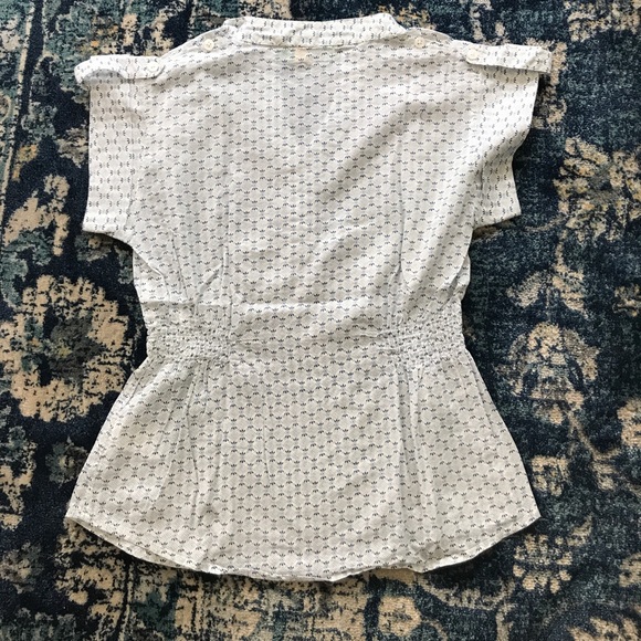 NWOT- 💯% Cotton White Blue Blouse Elastic Waist - Picture 2 of 8