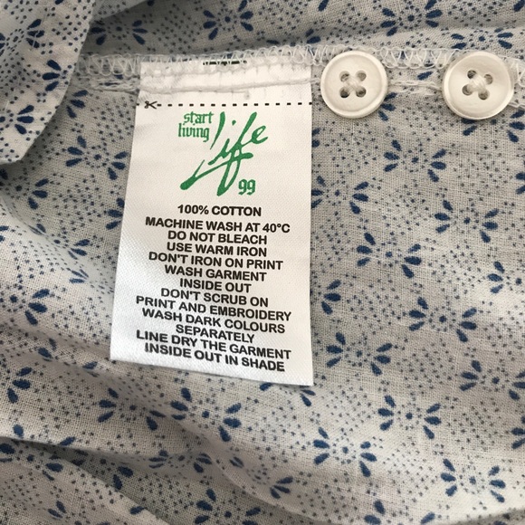 NWOT- 💯% Cotton White Blue Blouse Elastic Waist - Picture 6 of 8