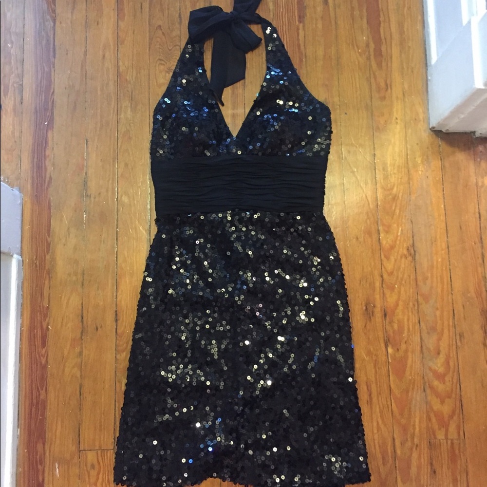 Black sequined cocktail dress