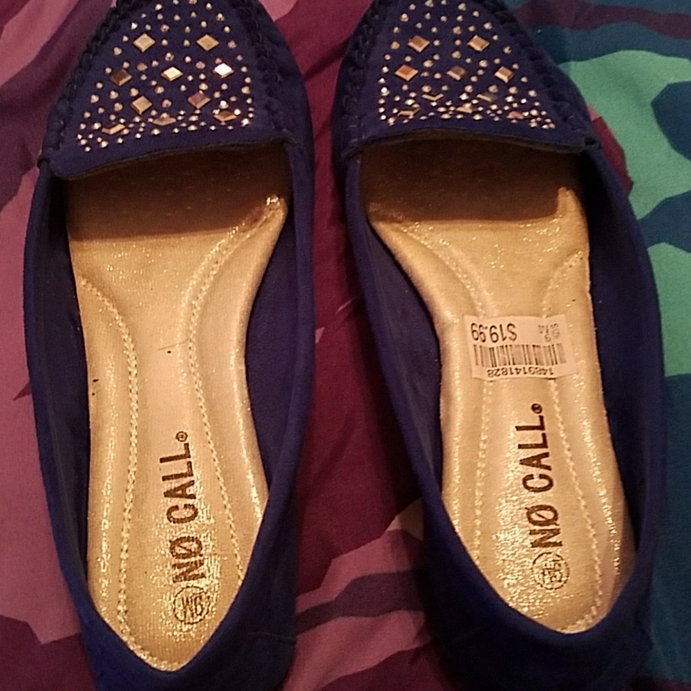 Blue velvet studded loafers